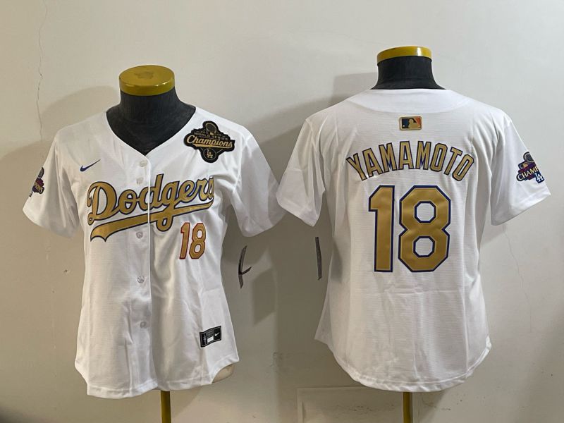 Youth Los Angeles Dodgers #18 Yamamoto White Gold 2026 Nike Game MLB Jersey 003